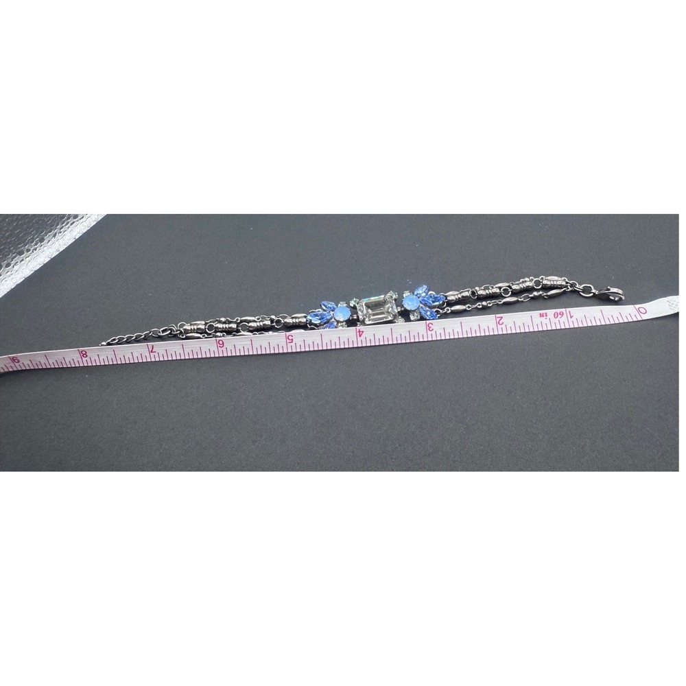 Sorrelli Blue Crystal Floral Statement Bracelet Antiqued Silver Tone Adjustable - Picture 6 of 9